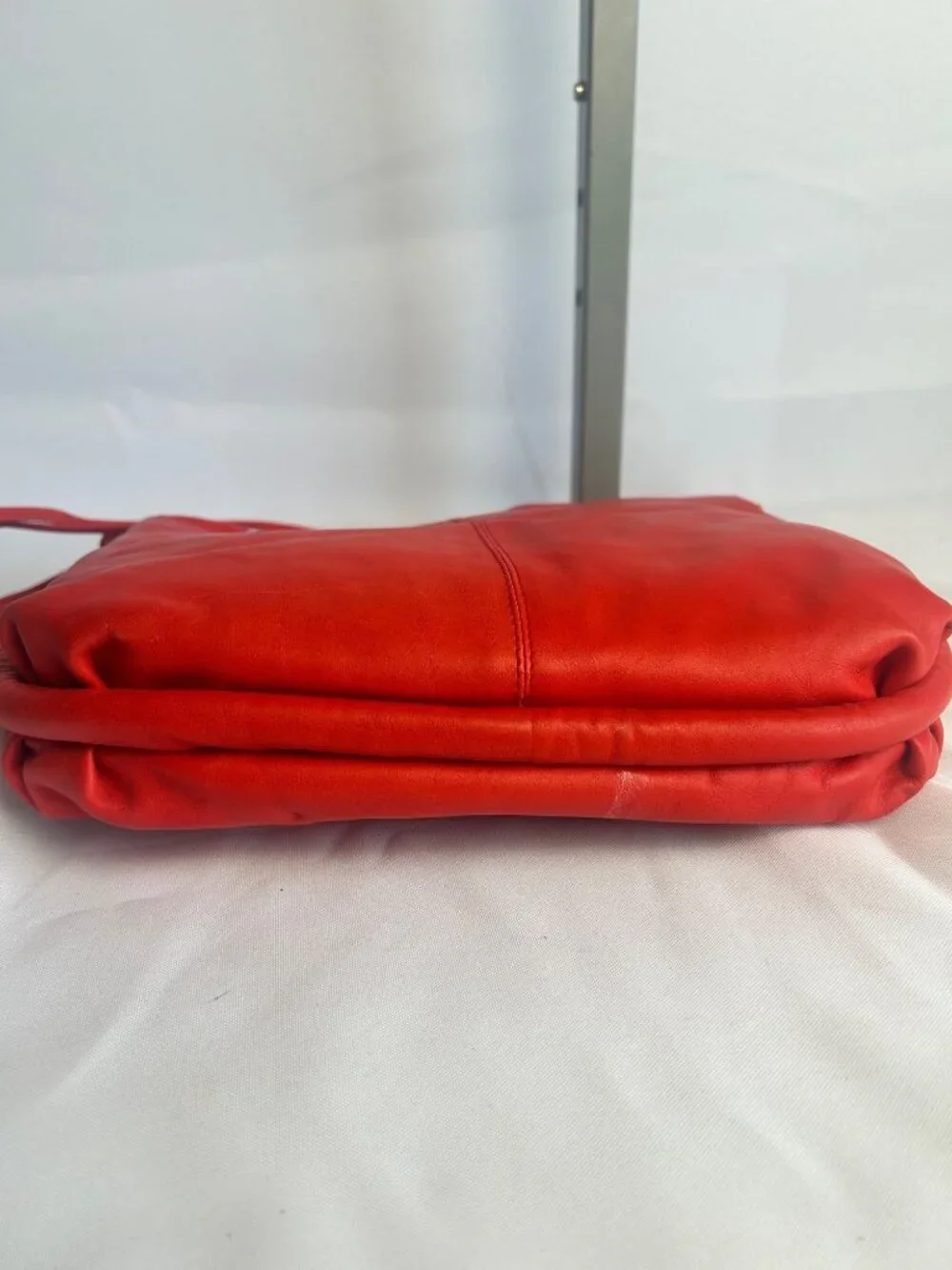 Women's Red Leather Shoulder Bag Bow Flap Purse Slouch Hobo Handbag Adjustable S